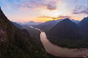 Luang Prabang Prints: Aerial unique view from drone: Nam Ou river valley at Muang Ngoi Laos