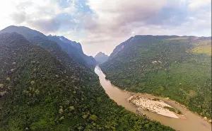 Luang Prabang Prints: Aerial unique view from drone: Nam Ou river valley at Muang Ngoi Laos