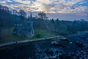 Coastal Area Prints: Aerial view 15th century chapel Chapelle Saint-Jean