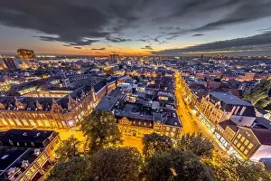 Groningen Prints: Aerial view of Aa church square in historic town centre of Groningen city at night