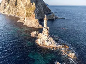 Drone Point Of View Prints: Aerial View The abandoned lighthouse Aniva in Sakhalin Island, Russia