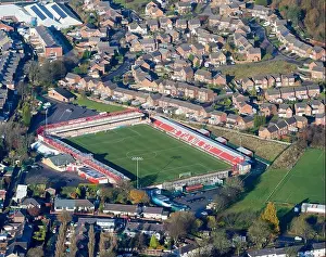 League Prints: An aerial view of Accrington Stanley's football ground, North West England, UK