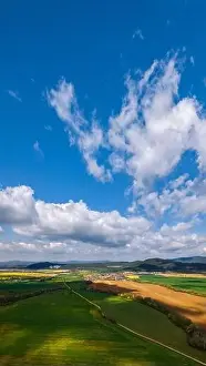Aerial View Of Agricultural Landscape in Slovakia With Fields And Forest In Summer Season