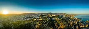 Amphitheater Prints: Aerial view of the Alcazaba in Malaga and the Castillo de Gibralfaro from the Moorish Arab times in Southern Spain
