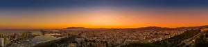 Amphitheater Prints: Aerial view of the Alcazaba in Malaga and the Castillo de Gibralfaro from the Moorish Arab times in Southern Spain
