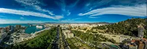 Aerial view of the Alcazaba in Malaga and the Castillo de Gibralfaro from the Moorish Arab times in Southern Spain