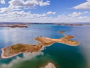 Alentejo Prints: Aerial view of Alqueva Dam artificial Lake
