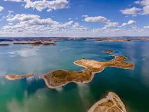 Alentejo Prints: Aerial view of Alqueva Dam artificial Lake