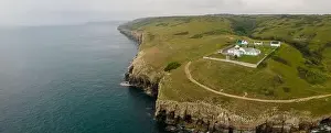 Aerial view of Anvil Point Lighthouse on the Jurassic Coast in Dorset, south west England