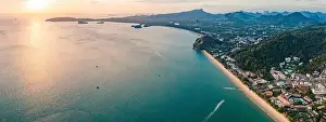 Long Tail Boat Prints: Aerial view of Ao Nang Beach in Krabi, Thailand