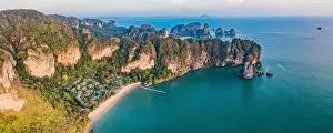 Long Tail Boat Prints: Aerial view of Ao Nang Beach in Krabi, Thailand