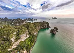 Long Tail Boat Prints: Aerial view of Ao Nang Beach in Krabi, Thailand