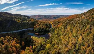 Vermont Prints: Aerial view of Appalachian Gap road or Route 17 between Vergennes to Waitsfield in Vermont during the fall