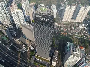 Aerial view of Architecture details Modern Building Glass facade Business background. JAKARTA - Indonesia. May 16, 2021