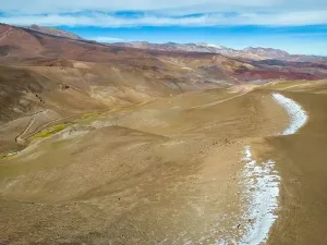 Brownish Prints: Aerial view of the Atacama desert landscape around the green lagoon Laguna del Negro Francisco in Chile - Traveling