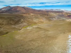 Brownish Prints: Aerial view of the Atacama desert landscape around the green lagoon Laguna del Negro Francisco in Chile - Traveling