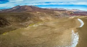 Brownish Prints: Aerial view of the Atacama desert landscape around the green lagoon Laguna del Negro Francisco in Chile - Traveling