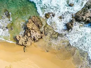 Aerial View of Atlantic Ocean Waves at Rocky Coast in Portugal