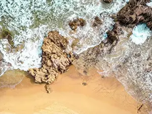 Sintra Prints: Aerial View of Atlantic Ocean Waves at Rocky Coast in Portugal