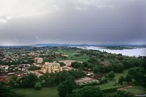 Niger Prints: Aerial view of Bamako, the capital city of Mali, on the banks of the Niger river