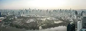 Light Night Prints: Aerial view of Bangkok Asoke, Khlong Toey during covid lockdown, Thailand