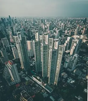Light Night Prints: Aerial view of Bangkok Asoke, Khlong Toey during covid lockdown, Thailand