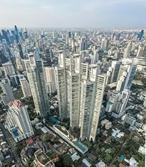Light Night Prints: Aerial view of Bangkok Asoke, Khlong Toey during covid lockdown, Thailand