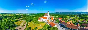 Gora Prints: Aerial view of Basilica of the Virgin of Mercy at Ptujska Gora in Slovenia