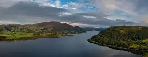 The Lakes Prints: Aerial view of Bassenthwaite Lake in the English Lake District in warm eveing light