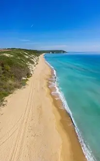 Cape Cliff Prints: Aerial view to a beautiful beach on Black Sea, Bulgaria