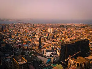 Nigeria Prints: Aerial view of beautiful cityscape with skyline and residential buildings, Lagos, Nigeria