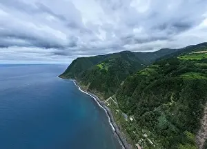 Ponta Delgada Prints: Aerial view of the beautiful coast from the Miradouro da Ponta do Sossego