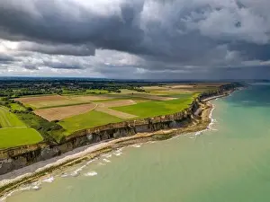 Calvados Prints: Aerial view of the beautiful coastline near Arromanches in Normandy