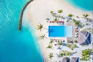 Images Dated 2nd August 2019: Aerial view of beautiful hotel summer landscape sea shore, coast, azure sea water, sandy beach