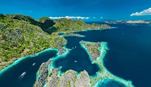 Aerial view of beautiful lagoons and limestone cliffs of Coron, Palawan, Philippines