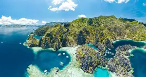 Aerial view of beautiful lagoons and limestone cliffs of Coron, Palawan, Philippines