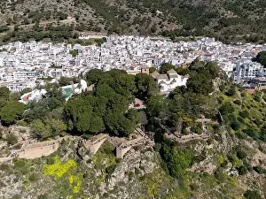 Mijas Village Prints: aerial view of the beautiful Mediterranean village of Mijas on the Costa del Sol of Malaga