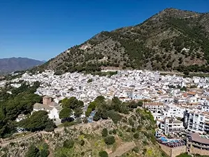 Mijas Village Prints: aerial view of the beautiful Mediterranean village of Mijas on the Costa del Sol of Malaga
