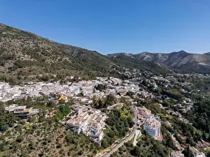 Mijas Village Prints: aerial view of the beautiful Mediterranean village of Mijas on the Costa del Sol of Malaga