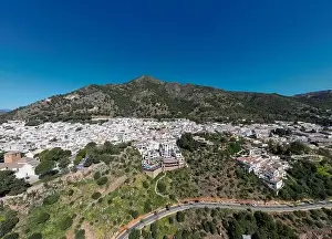 Mijas Village Prints: aerial view of the beautiful Mediterranean village of Mijas on the Costa del Sol of Malaga