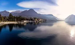 Lake Como Prints: Aerial view beautiful panorama of Lake Como coastline