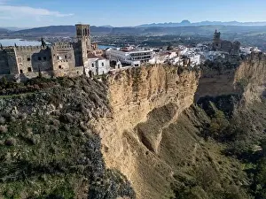White Villages Prints: aerial view of the beautiful village of Arcos de la Frontera in the province of Cadiz