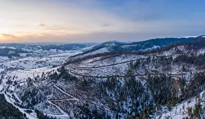 Valley Hills Prints: Aerial view of beautiful winter mountain slopes