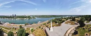 Belgrade Prints: Aerial view of Belgrade Kalemegdan park and the Victor monument