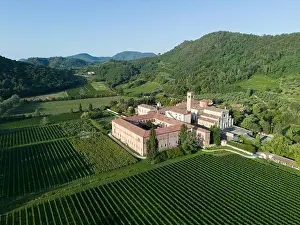 Benedictine Prints: Aerial view of Benedictine monastery Abbazia di Praglia in Bresseo
