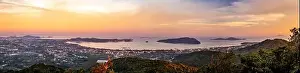 Aerial view of Big Buddha viewpoint at sunset in Phuket province, Thailand