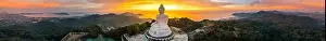 Big Buddha Prints: Aerial view of Big Buddha viewpoint at sunset in Phuket province, Thailand