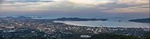 Big Buddha Prints: Aerial view of Big Buddha viewpoint at sunset in Phuket province, Thailand