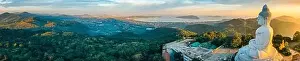 Big Buddha Prints: Aerial view of Big Buddha viewpoint at sunset in Phuket province, Thailand