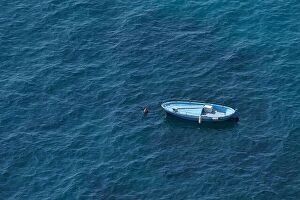 Images Dated 24th September 2016: Aerial view of a blue boat on a blue clear sea water